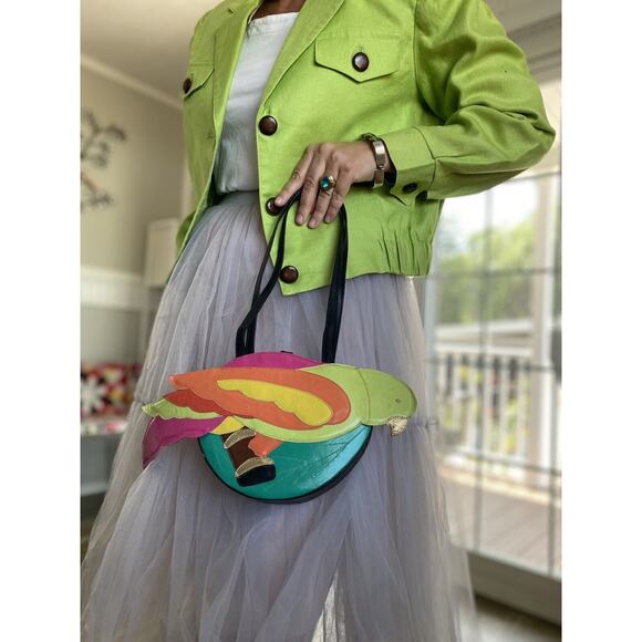 ZALO  vintage 80s women's bag stunning design leather with appliqué  Spain - Picture 1 of 14